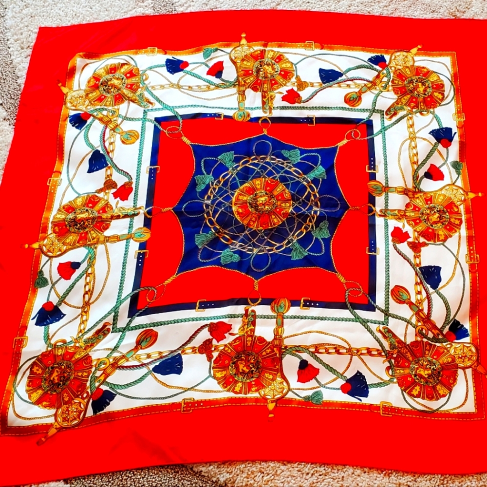 Vintage Horse Theme Red, White, Blue & Gold Scarf